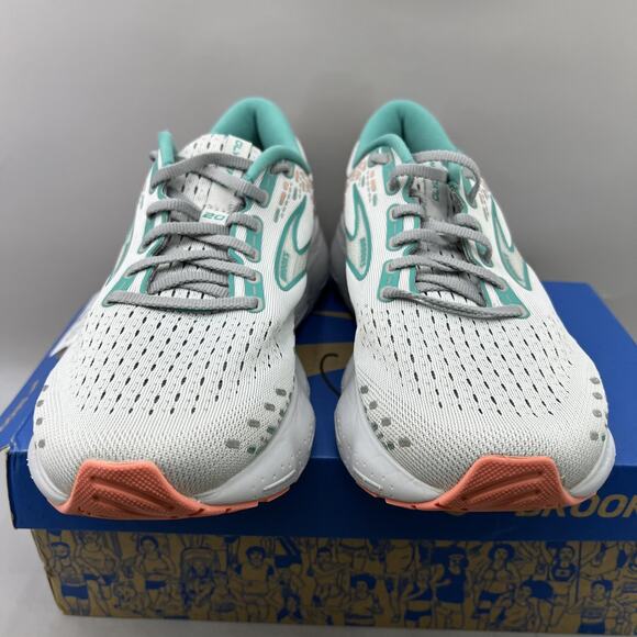 Brooks Glycerin 20 Running Shoes Women Size 10 D Wide White Teal Comfort Sneaker - Picture 2 of 9